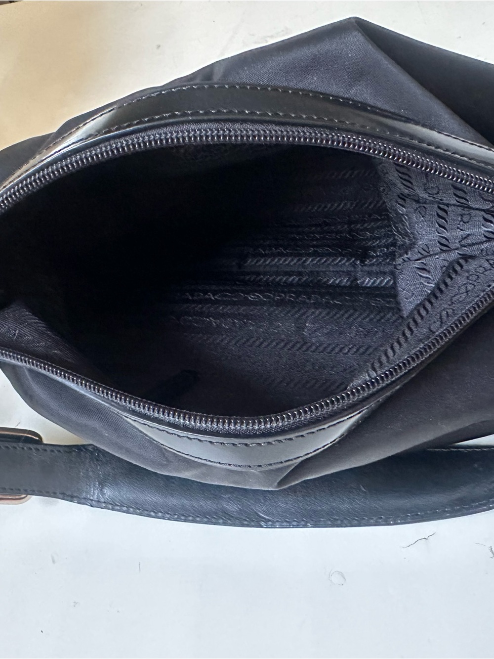 Authentic Prada black Tessuto Nylon Shoulder Bag with Leather Plaque - Picture 10 of 16